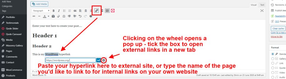 Creating a post and adding a hyperlink