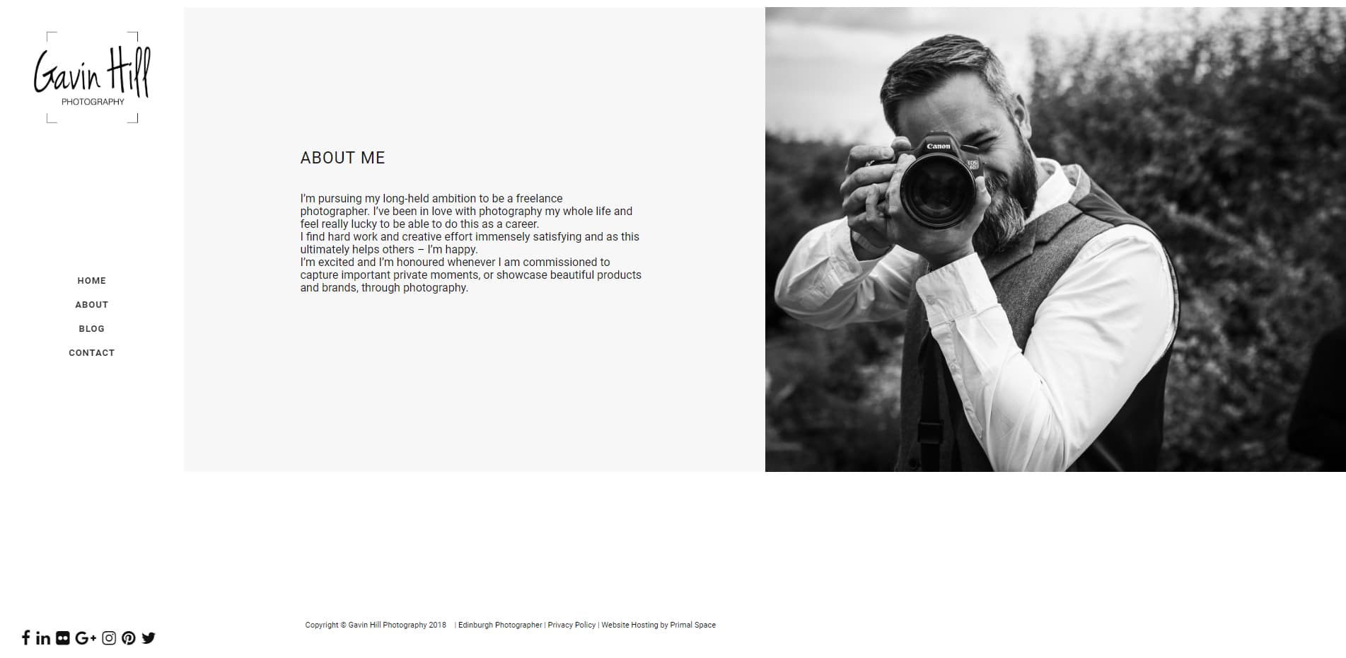 About Page Website Design Gavin Hill Photography