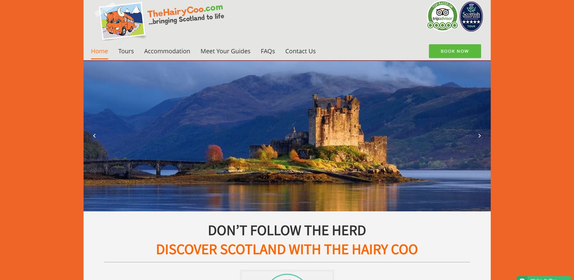Hairy Coo Homepage Above the Fold