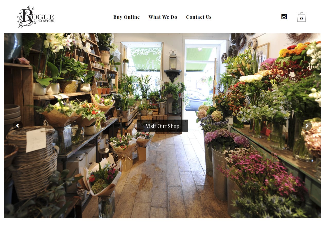 Rogue flowers website homepage