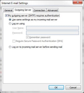 Outgoing email server settings