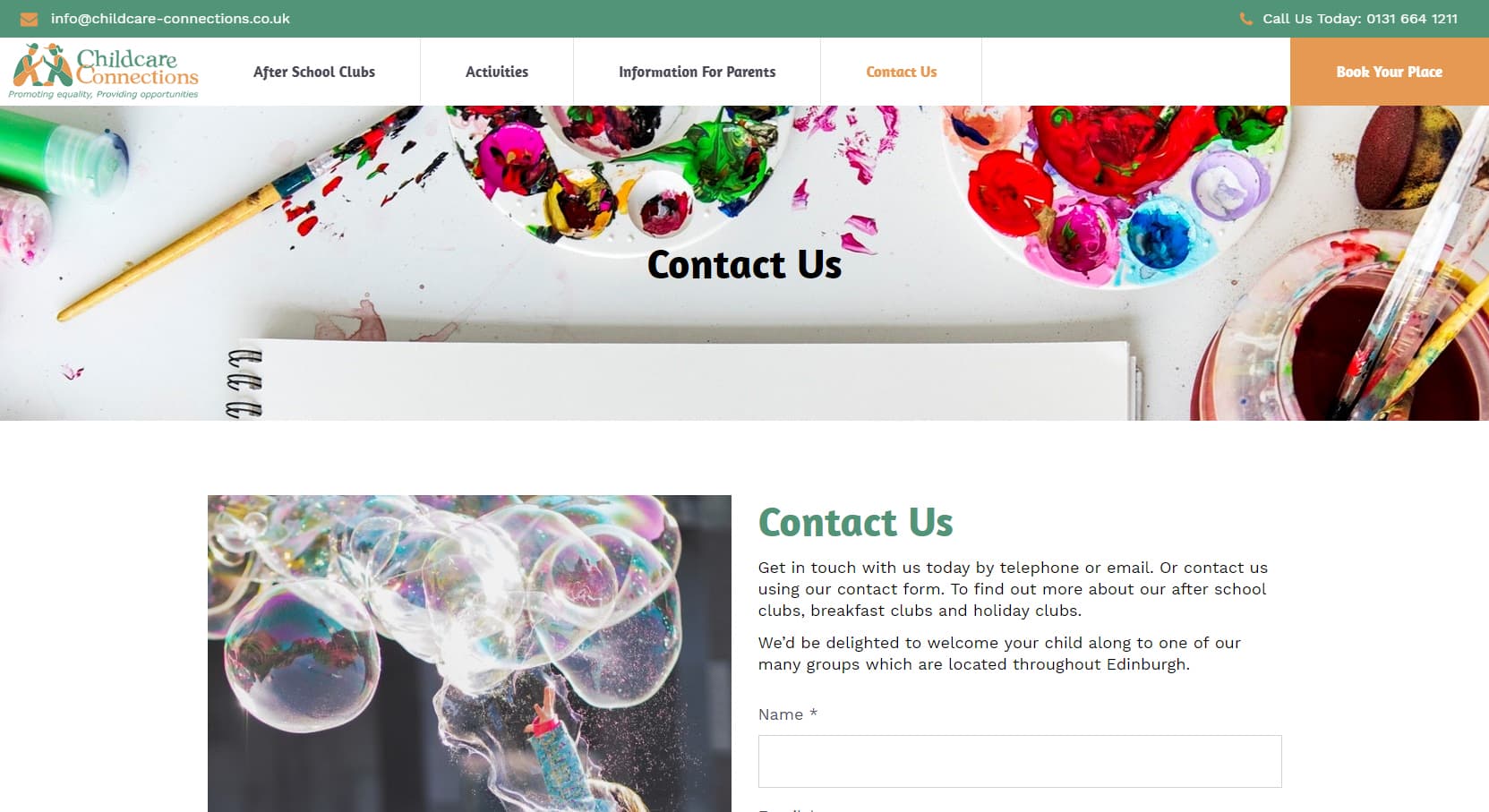 Childcare Connections website design