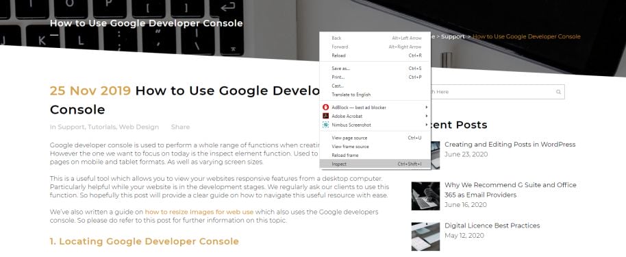Locating Google Developer Console