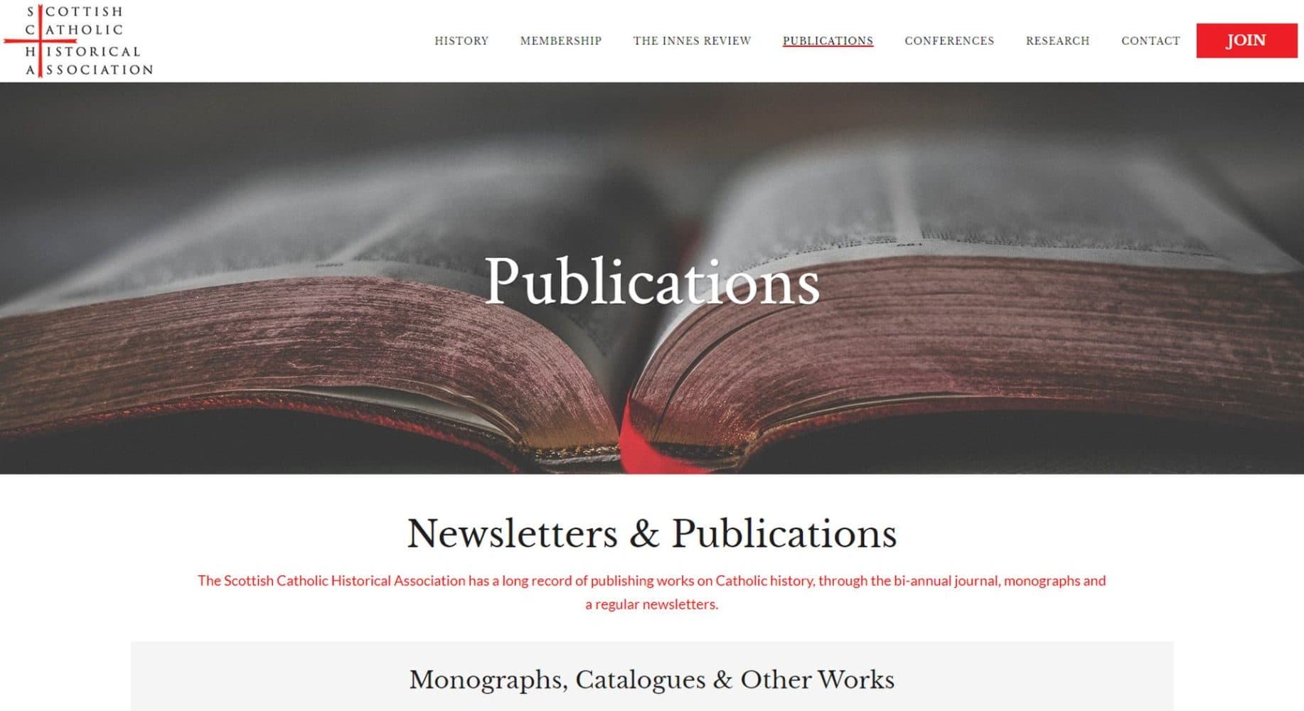 Scottish Catholic Historical Association Website Design Header