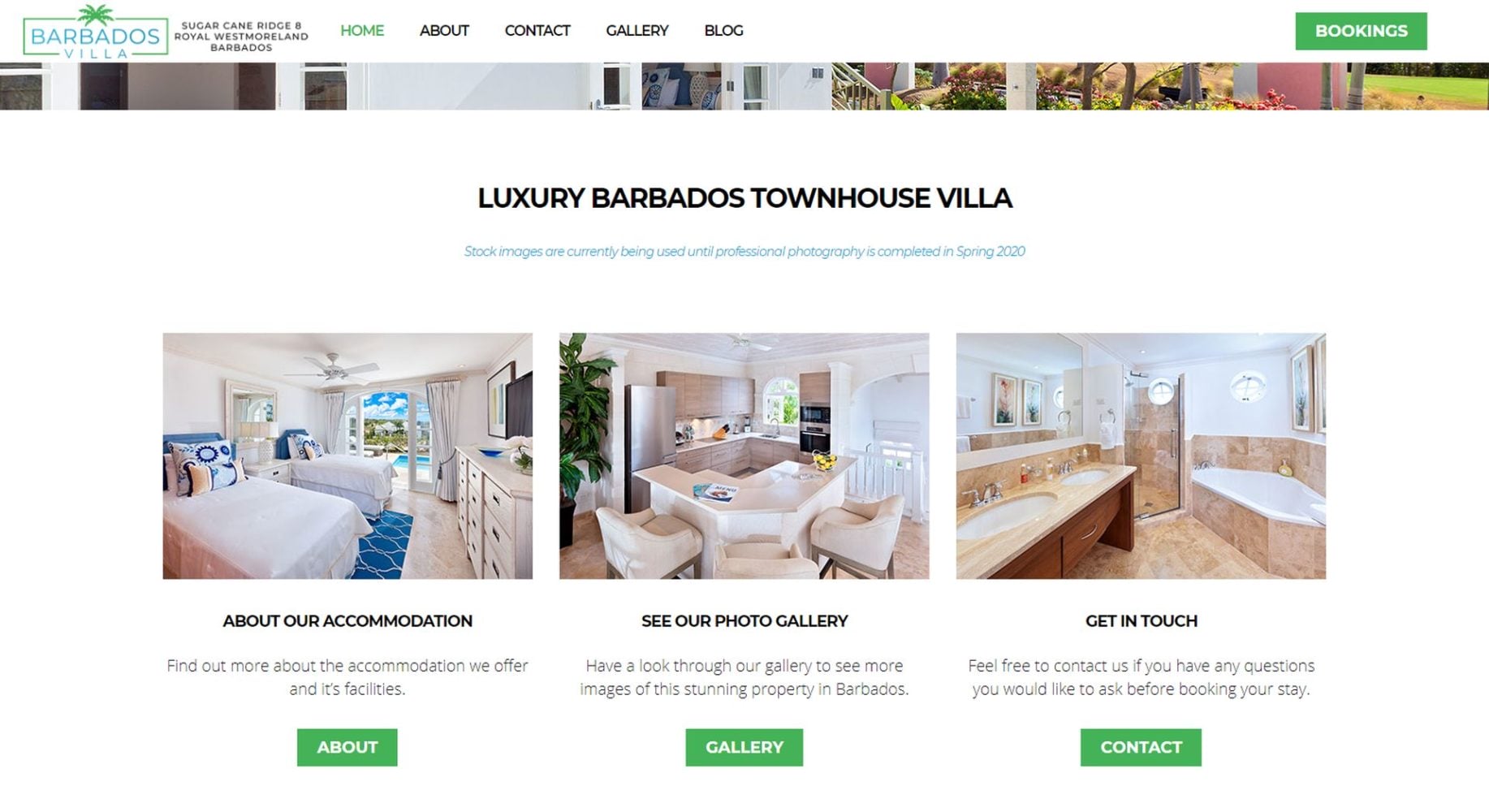 Barbados Villa Website Design Menu