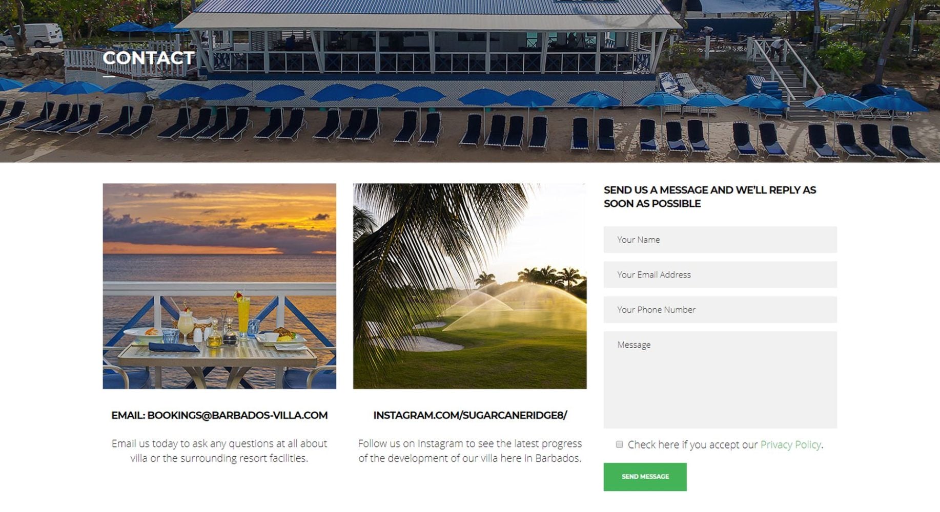 Barbados Villa Website Design Contact