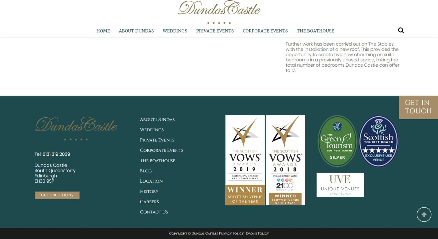 Dundas Castle Website Design Footer
