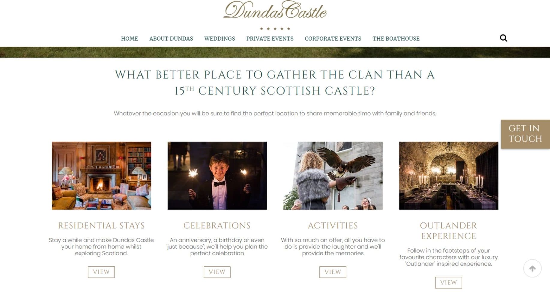 Dundas Castle Website Design Menu
