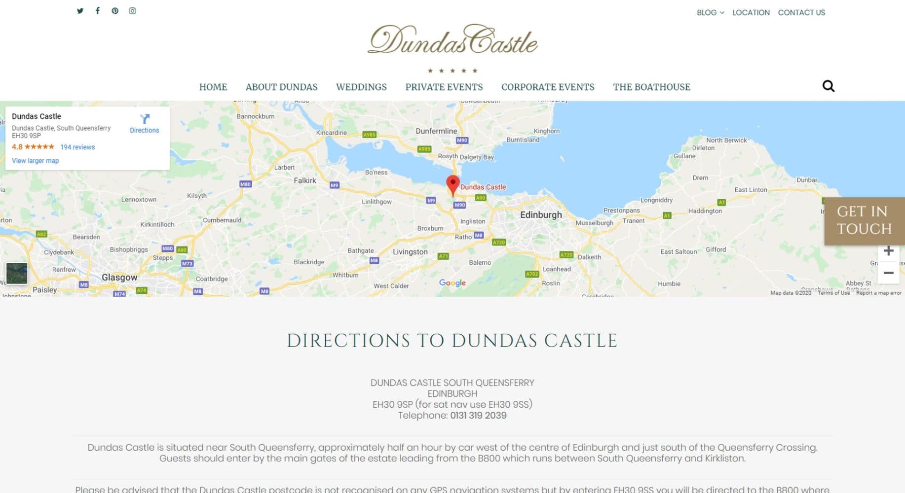 Dundas Castle Website Design Location