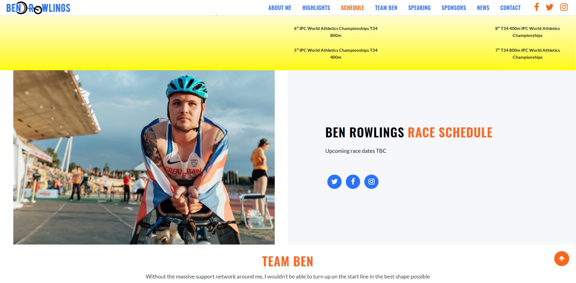 Ben Rowlings Website Design British Athlete