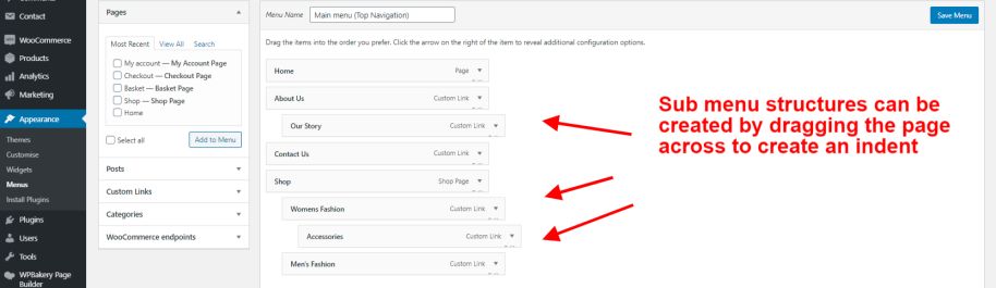 WordPress Admin Area User Guide 53 Reordering menus