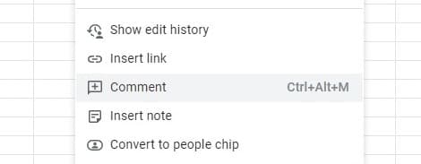 Adding a comment to Google Sheets