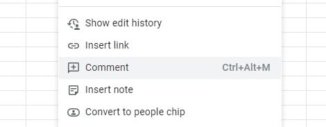 Adding a comment to Google Sheets